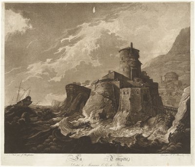 Schloss an der Felsküste und Schiffe im Sturm auf See von Frederik Christiaan Bierweiler