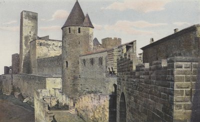 Carcassonne Zitadelle, Westansicht, Weg der Stadtmauern, Turm der Gerechtigkeit (vor Restaurierung) von French Photographer