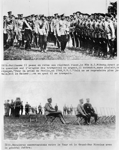 Letzte Gespräche zwischen dem Zaren und Großherzog Nikolaus II. und General Joffre, 1913 von French Photographer