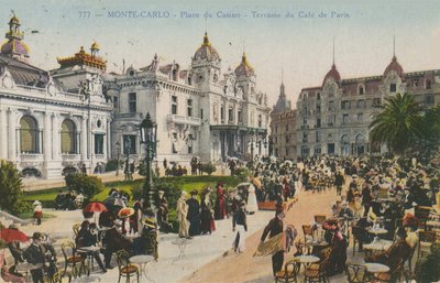 Terrasse des Café de Paris, Place du Casino, Monte Carlo. Postkarte von 1913. von French Photographer
