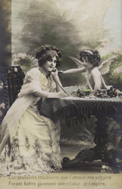 Frau und ein Kind als Cherub verkleidet von French Photographer