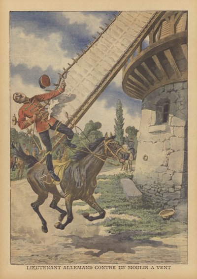 Ein deutscher Kavallerieleutnant getötet, nachdem er von einem Windmühlensegel vom Pferd gehoben wurde von French School