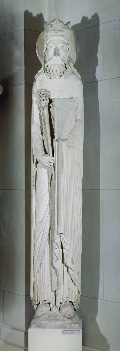Ein König, möglicherweise Salomon, von der Westfassade der Notre-Dame de Corbeil, Essonne von French School