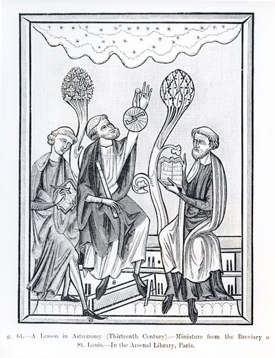 Eine Lektion in Astronomie, aus dem Brevier von St. Louis, Illustration aus Wissenschaft und Literatur im Mittelalter und in der Renaissance, geschrieben und graviert von Paul Lacroix, 1878 von French School