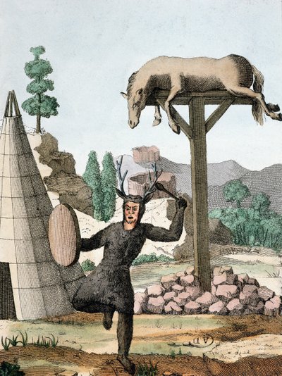 Ein sibirischer Tartar-Schamane und Begräbnisstätte, ca. 1811 von French School