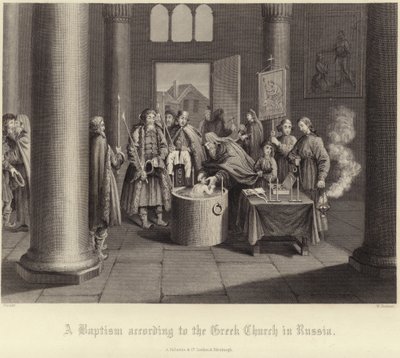 Eine Taufe nach der griechischen Kirche in Russland von French School