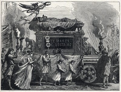 Ein Leichenwagen, der Voltaires Leichnam trägt (François Marie Arouet) von French School