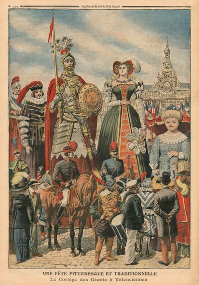 Ein malerisches und traditionelles Fest, die Prozession der Riesen in Valenciennes, Illustration aus 