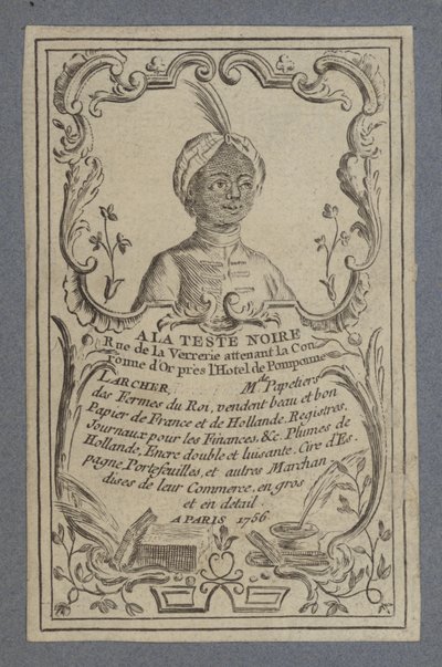 Werbung für A la Teste Noire Schreibwaren, Paris, 1756 von French School