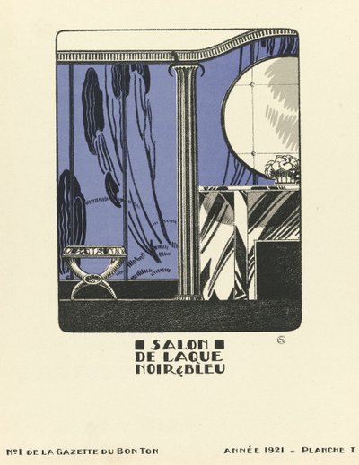 Werbung für "Salon de Laque Noir & Bleue", veröffentlicht 1921 von French School