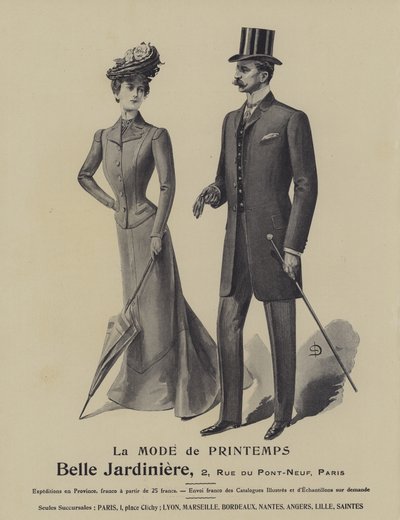 Werbung für Frühlingsmode aus dem Bekleidungsgeschäft Belle Jardiniere, Paris (Lithografie) von French School