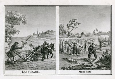 Landwirtschaftliche Szenen des Pflügens und Erntens von French School