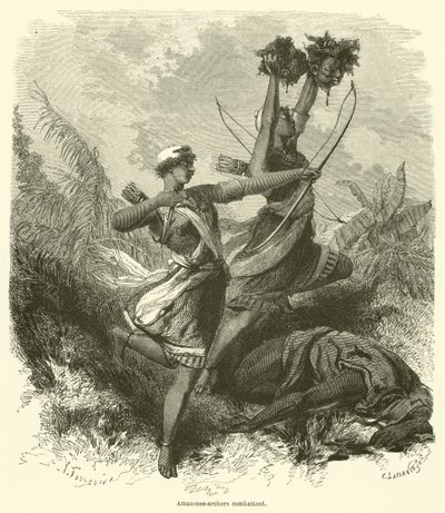Amazone-Bogenschützen im Kampf (Gravur) von French School