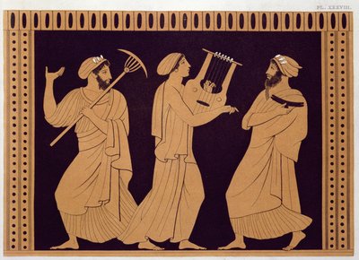 Antike griechische Theaterszene, nach einer antiken Vase von French School