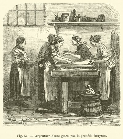 Versilberung eines Spiegels nach dem Drayton-Verfahren (Stich) von French School