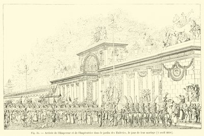 Ankunft des Kaisers und der Kaiserin im Garten der Tuilerien am Tag ihrer Hochzeit, 2. April 1810 von French School