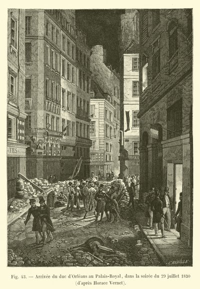 Ankunft des Herzogs von Orleans im Palais-Royal, am Abend des 29. Juli 1830, nach Horace Vernet von French School