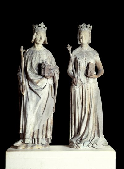 Französische Kunst: Statuen des Königs von Frankreich Karl V. und der Königin von Frankreich Jeanne de Bourbon von French School