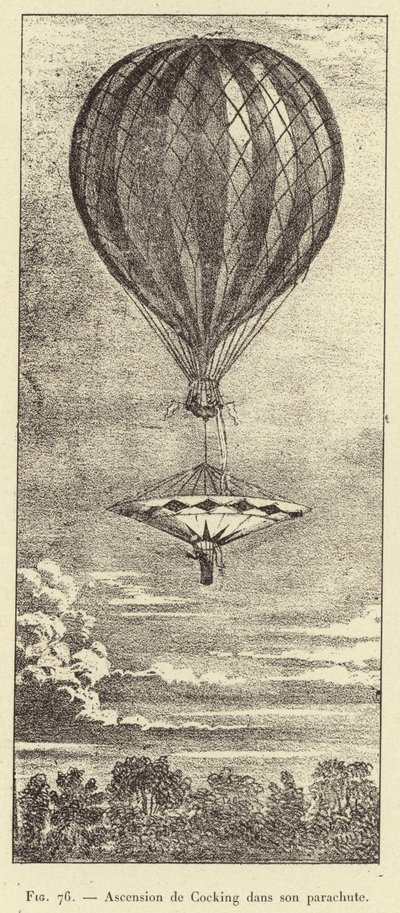 Aufstieg von Cocking in seinem Fallschirm von French School