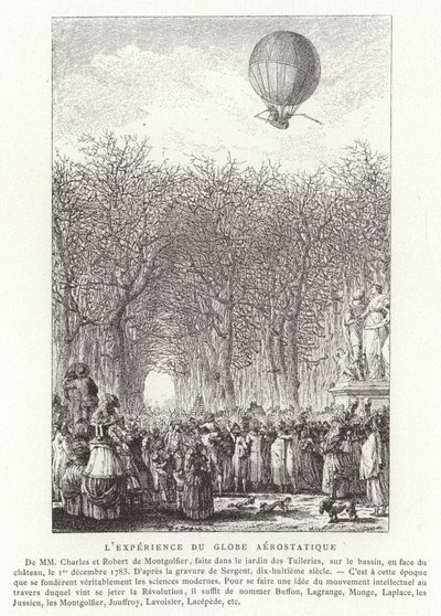 Aufstieg des Aerostatischen Globus der Brüder Montgolfier, Paris, 1. Dezember 1783 von French School