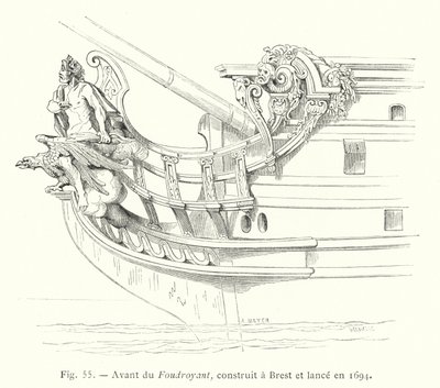 Bug des Foudroyant, gebaut in Brest und 1694 vom Stapel gelaufen (Stich) von French School