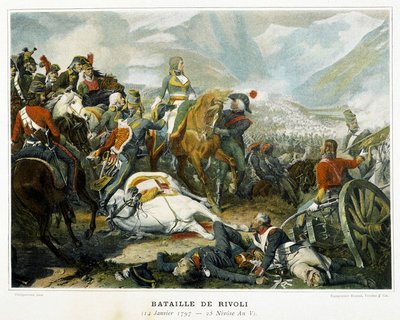 Bonaparte (Mitte), nach seinem Sieg über die Österreicher in der Schlacht bei Rivoli (Italien) am 14. Januar von French School