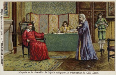 Kardinal Mazarin und Kanzler Seguier entwerfen die Verordnungen des Code Louis von French School