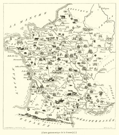 Gastronomische Karte von Frankreich (Gravur) von French School