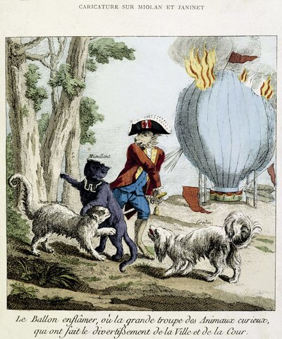Karikatur über das Feuer des Ballons von Miolan und Janinet, 11. Juli von French School
