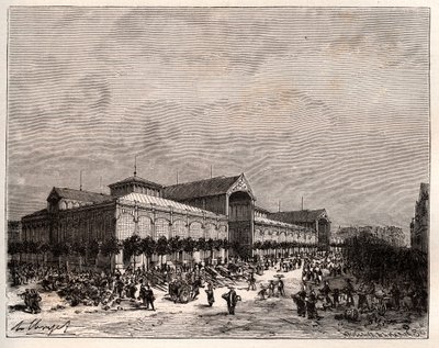 Zentralhallen in Paris im 19. Jahrhundert - Gravur in „La France illustrée: géographie, histoire, administration statistique“ von V.A. Malt-Brown. 1884 von French School