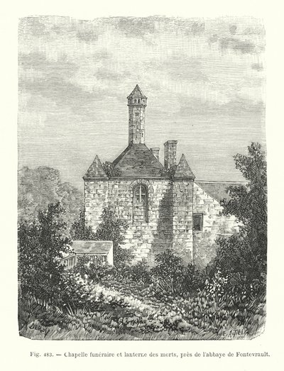 Begräbniskapelle und Totenlaterne, nahe der Abtei von Fontevrault von French School