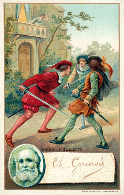 Charles Gounod, französischer Komponist, und eine Szene aus seiner Oper Romeo et Juliette von French School