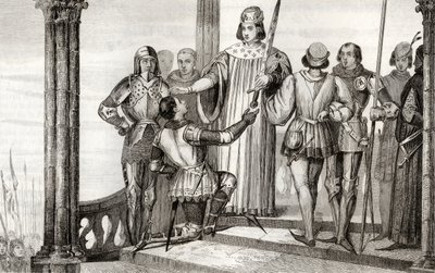 Karl V. (1358-80) der Weise überreicht sein Schwert an Duguesdin, aus 