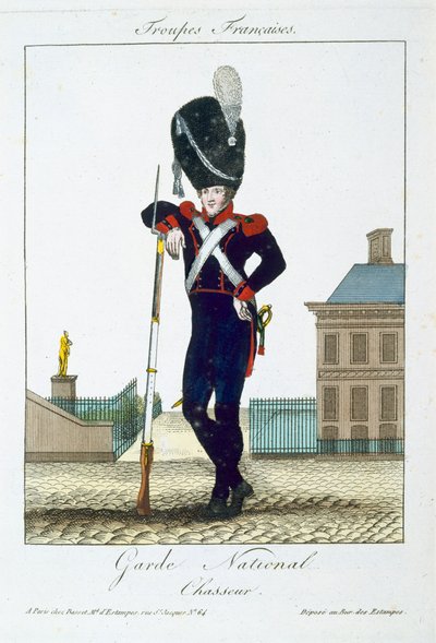 Jäger der Nationalgarde, aus Troupes Francaises, veröffentlicht bei Basset, Paris, um 1790 von French School