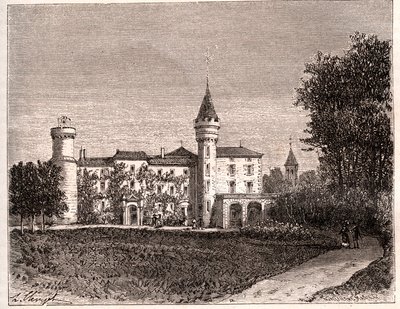 Schloss Lamartine - 71520 Saint Point - Gravur in „La France illustrée: géographie, histoire, administration statistique“ von V.A. Malt-Brown. 1884 von French School