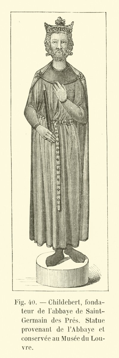 Childebert, Gründer der Abtei Saint-Germain des Prés, Statue aus der Abtei, aufbewahrt im Louvre von French School