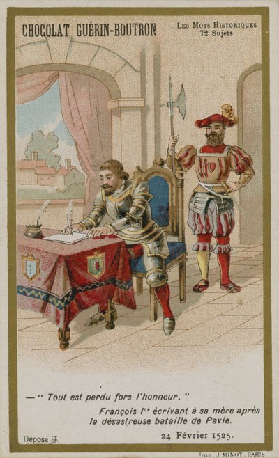 Chocolat Guerin-Boutron Handelskarte, Serie Historische Worte von French School