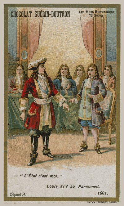 Chocolat Guerin-Boutron Handelskarte, Serie Historische Worte von French School
