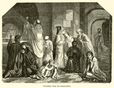 Christen in den Katakomben (Gravur) von French School