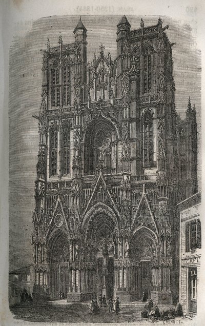 Kirche Saint-Vulfran (Saint Vulfran) ehemalige Kollegiatkirche in Abbeville im Département Somme in Frankreich - Gravur in „Histoire de France“ von Victor Duruy (1811-1894) - 1882 von French School