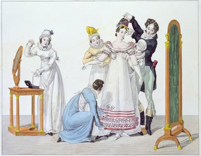 Cinq pour Une, Tafel 3 aus der Serie Le Bon Genre, frühes 19. Jahrhundert von French School