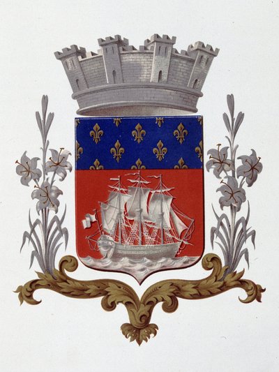 Wappen der Stadt Paris: Königlichkeit (Louis XVIII und Charles X) - Patentbriefe vom 20. Dezember 1917 - in „Armorial National de France“ von H. Traversier, Paris von French School