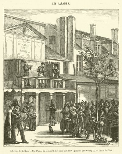 Sammlung von Herrn Baur, Eine Parade am Boulevard du Temple um 1816 (Stich) von French School
