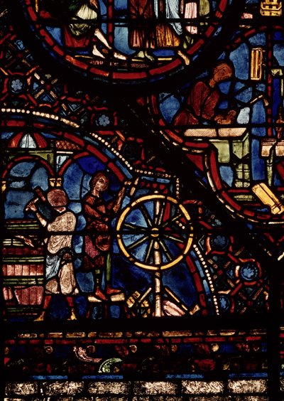 Böttcher bei der Arbeit, Detail aus dem Leben des Hl. Julian der Gastfreundliche Fenster im nördlichen Umgang von French School