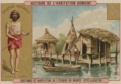 Kostüme und Pfahlbauten der Bronzezeit (Chromolithografie) von French School