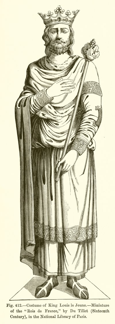 Kostüm von König Ludwig dem Jüngeren, Miniatur der Rois de France, von Du Tillet, 16. Jahrhundert, in der Nationalbibliothek von Paris von French School