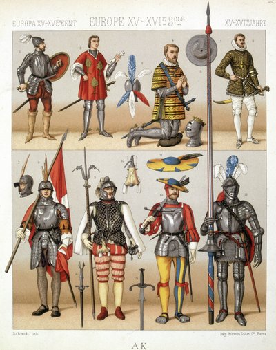 Kostüme und Rüstungen des Mittelalters - in „Das historische Kostüm“ von Racinet von French School