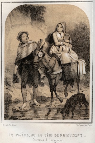 Kostüme des Languedoc - La Maios oder das Frühlingsfest - Gravur in „Les sources de mon oncle - Erinnerungen und Reiseberichte“ von Moring Michel - Ende des 19. Jahrhunderts. von French School