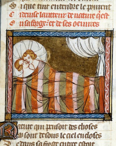 Paar im Bett. Miniatur aus dem Roman der Rose von Jean de Meun von French School