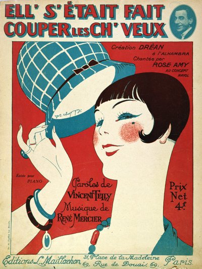 Cover für die Partitur, Sie ließ sich die Haare schneiden, 1924 von French School